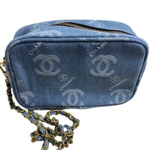New Chanel Blue Denim Logo Mini Camera Crossbody Bag VIP GWP